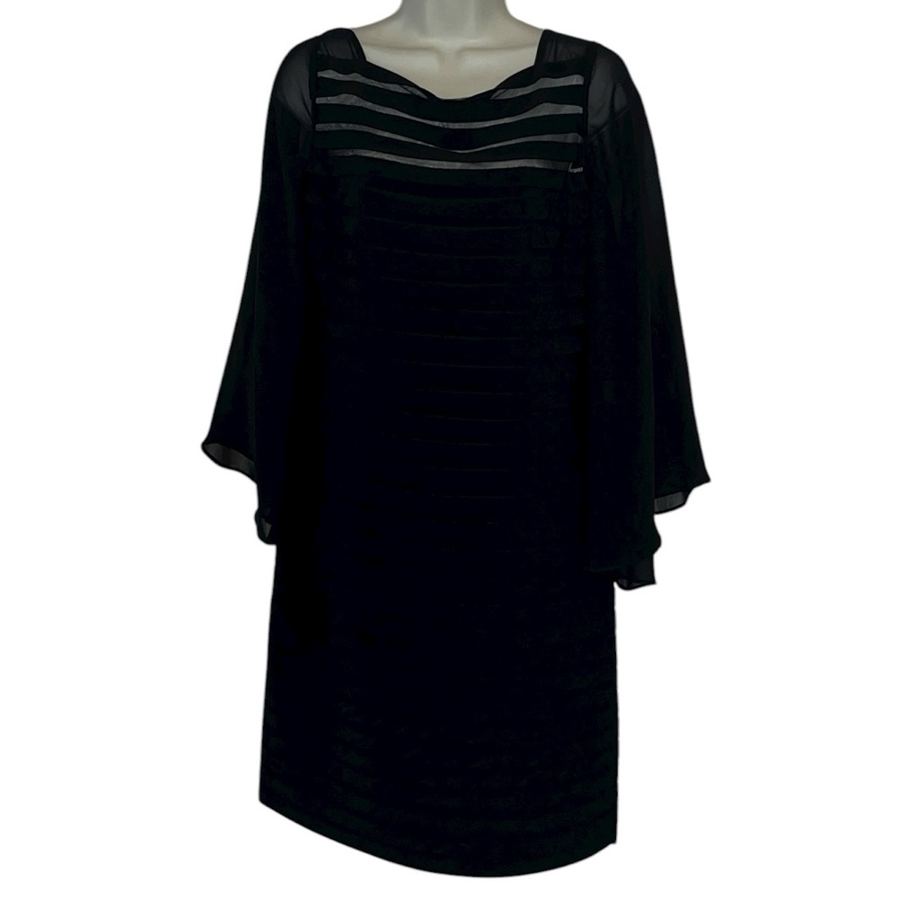 Adrianna Papell size 14 black midi dress 3/4 wide bell sleeves back zipper NWT